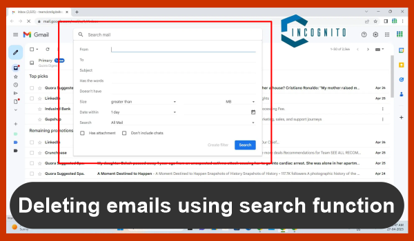 Deleting emails using search function