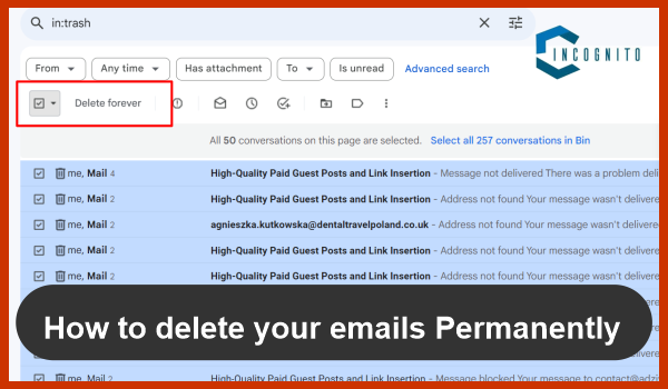 How to Delete gmail emails permanently