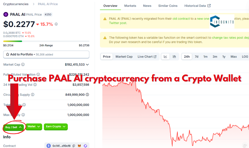 Purchase PAAL AI cryptocurrency from a Crypto Wallet