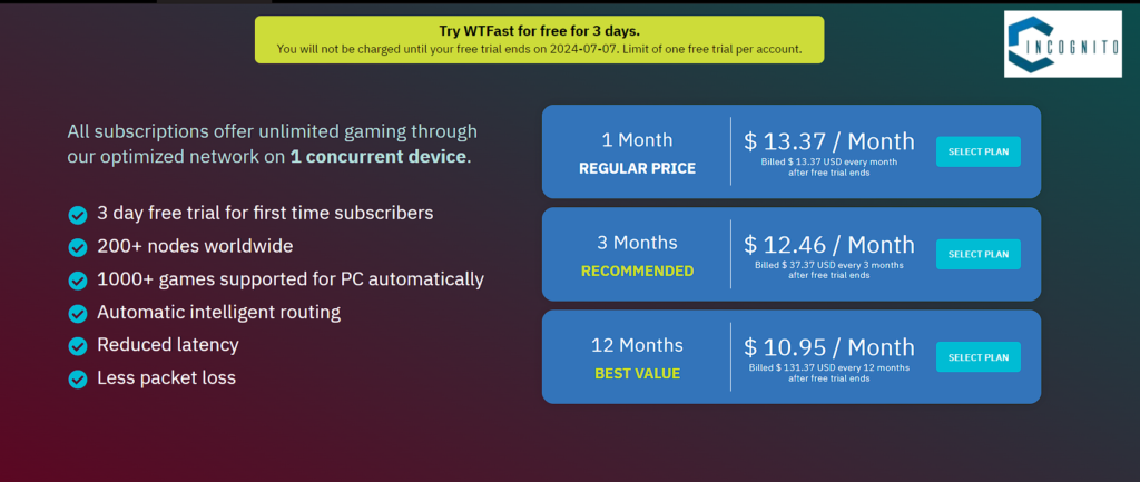 WTFast Free Trial & Pricing