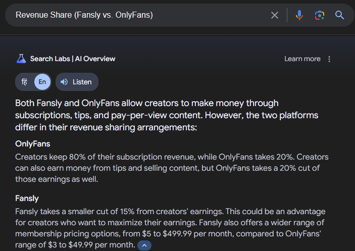 Fees and Revenue Share (Fansly vs. OnlyFans)