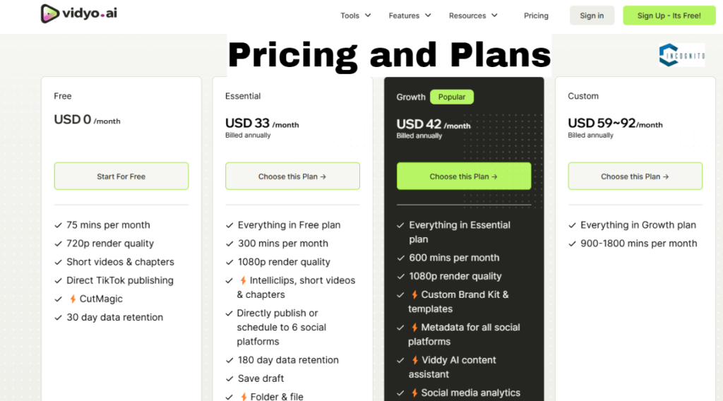 Vidyo AI: Pricing and Plans