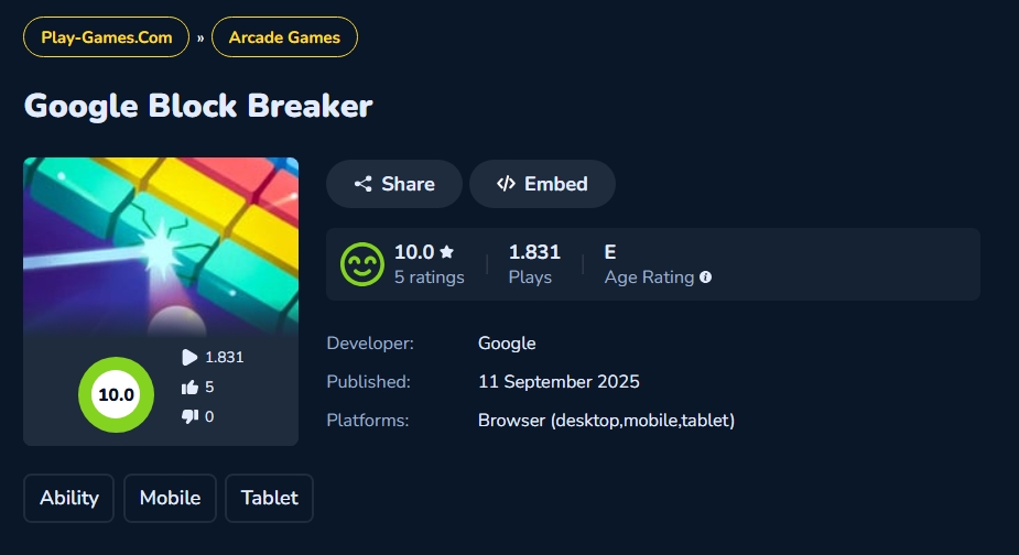 Key Google Block Breaker Features Key Google Block Breaker Features